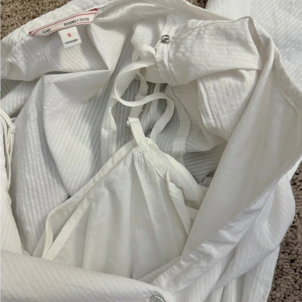 GAP MIDI Dress Women size Small White Long Sleeve Button Aline Drawstring Dress - Picture 11 of 12